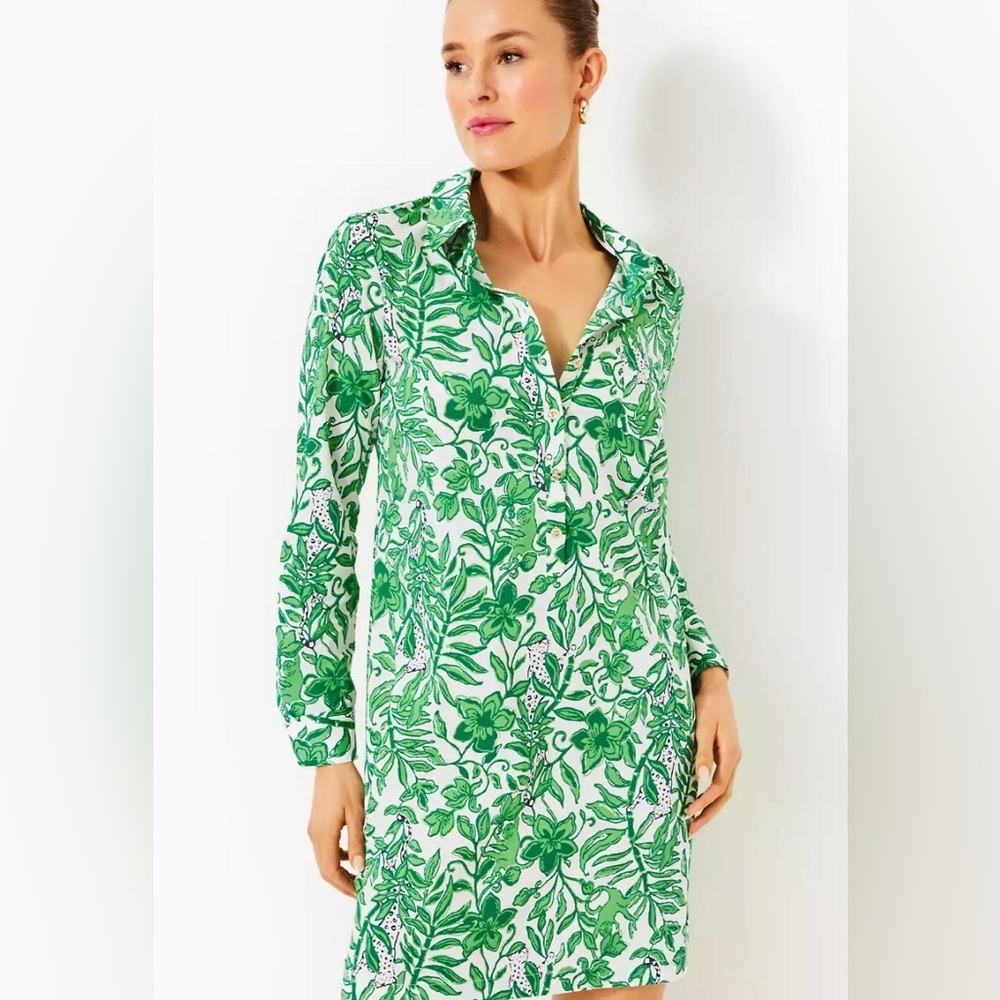 NWT! Lilly Pulitzer Kindra UPF 50+ Dress in Fiddle Leaf Green Lil Escape Plan - Picture 1 of 14